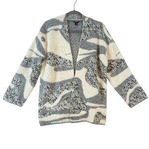 Hatley Cardigan Sweater Women's Small Gray Open Front Abstract Fuzzy Cozy